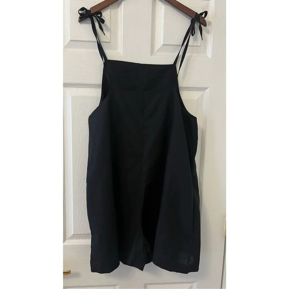 COS Black Tie-Shoulder Linen Blend Romper